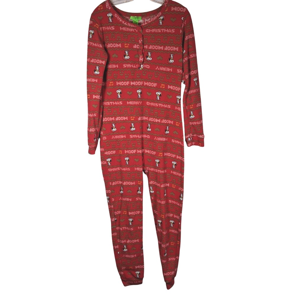 Peanuts Snoopy Christmas Waffle Knit Union Suit Red XL Pajamas One Piece Cozy